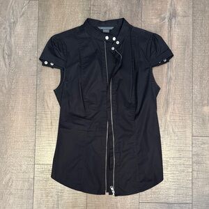 Armani Exchange Women’s Black Zipper Cap Sleeve Shirt, S